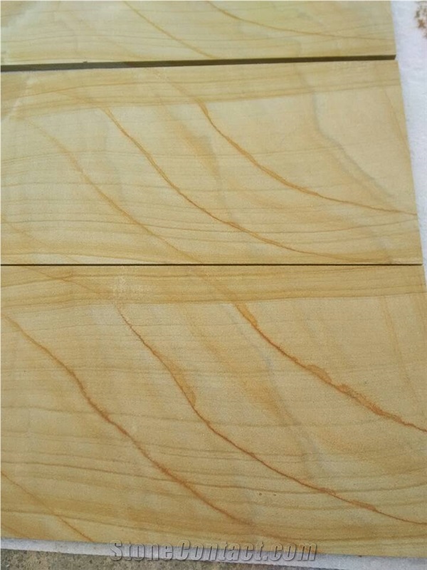 Teak Wood Sandstone Tile & Slab, China Yellow Sandstone