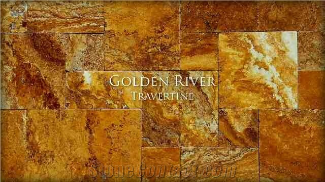 Golden River Travertine Pattern, Gold Travertine Tiles