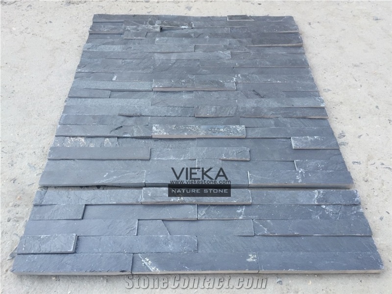 China Black Slate Culture Stone/Ledgestone/Stacked Veneer/ Stone Panel/Wall Panel 60x15cm rectangle 5 strips