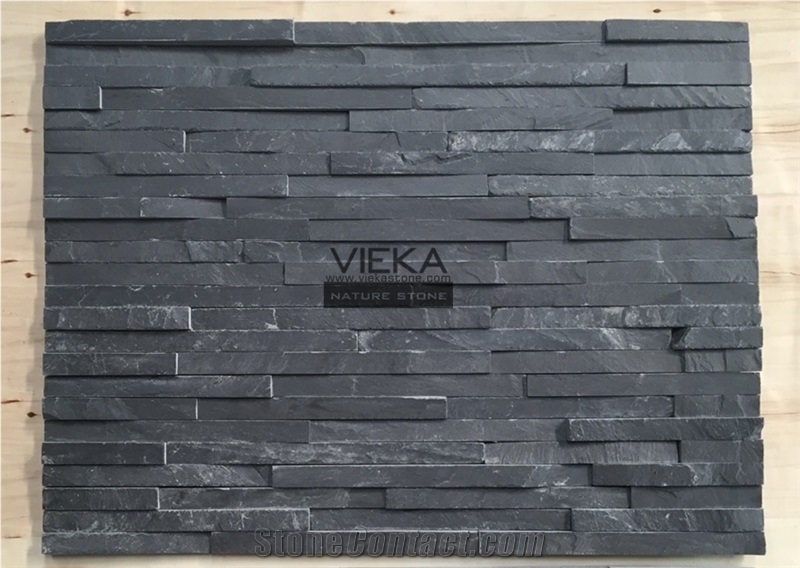 China Black Slate Culture Stone/Ledgestone/Stacked Veneer/ Stone Panel/Wall Panel 60x15cm rectangle 8 strips