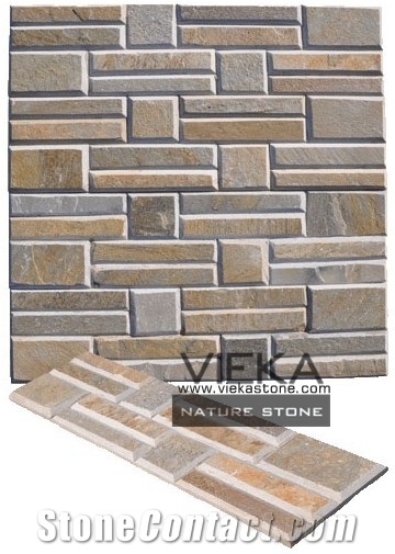 China P014 Beige Slate Culture Stone/Ledgestone/Stacked Veneer/ Stone Panel/Wall Panel 60x15cm Bevel Edge