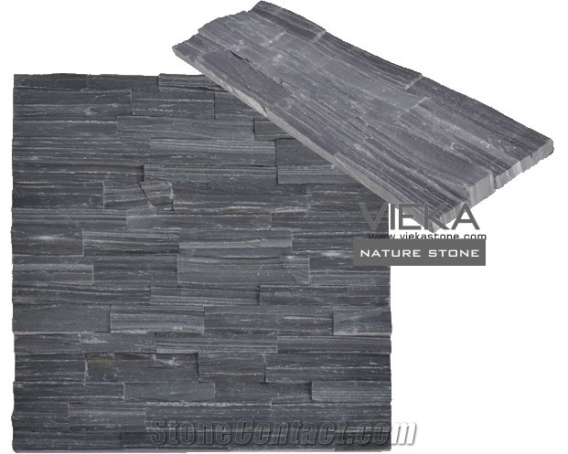 China P018 Black Slate 100% Rockface Culture Stone/Ledgestone/Stacked Veneer/ Stone Panel/Wall Panel 60x15cm