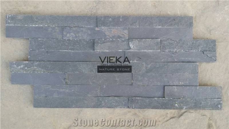 China P018 Black Slate Culture Stone/Ledgestone/Stacked Veneer/ Stone Panel/Slim Wall Panel 40x10cm Z Shape