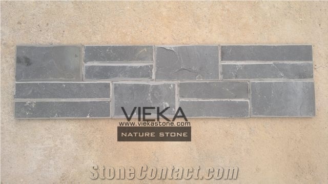 China P018 Black Slate Culture Stone/Ledgestone/Stacked Veneer/Stone Panel/Wall Panel 60x15cm Bevel edge