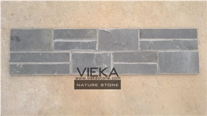 China P018 Black Slate Culture Stone/Ledgestone/Stacked Veneer/Stone Panel/Wall Panel 60x15cm Bevel edge