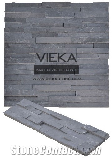 China P018 Black Slate Culture Stone/Ledgestone/Stacked Veneer/Stone Panel/Wall Panel 60x15cm Rectangle