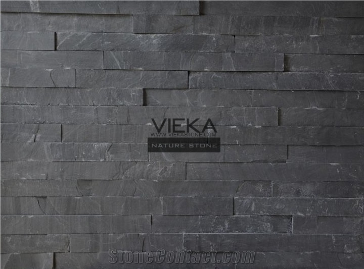 China P018 Black Slate Culture Stone/Ledgestone/Stacked Veneer/Stone Panel/Wall Panel 60x15cm Z/S Shape