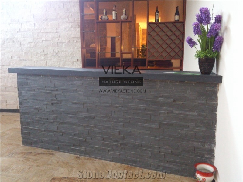 China P018 Black Slate Culture Stone/Ledgestone/Stacked Veneer/Stone Panel/Wall Panel 60x15cm Z/S Shape