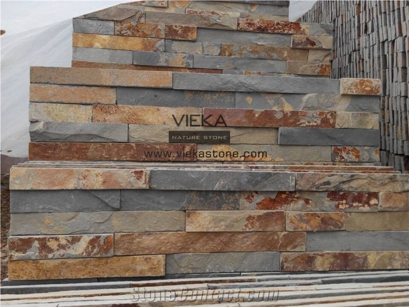 China Rusty Slate Culture Stone/Stacked Veneer/Ledgestone/Multicolor Stone Panel/Wall Panel 60x15cm
