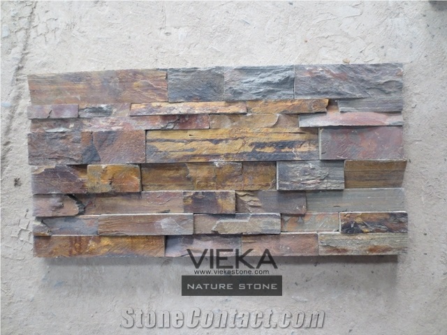 Multicolor Slate China Culture Stone/Ledgestone/Multicolor Stone Panel/Stacked Stone Lp1120 Rusty Slate Brown 100%Rockface Wall Panel Veneer 60x15cm
