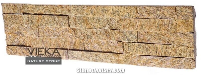 Tiger Skin Yellow Quartzize Culture Stone Wall Panel Ledge Stone/Veneer/Stacked Stone 60x15cm Rectangle