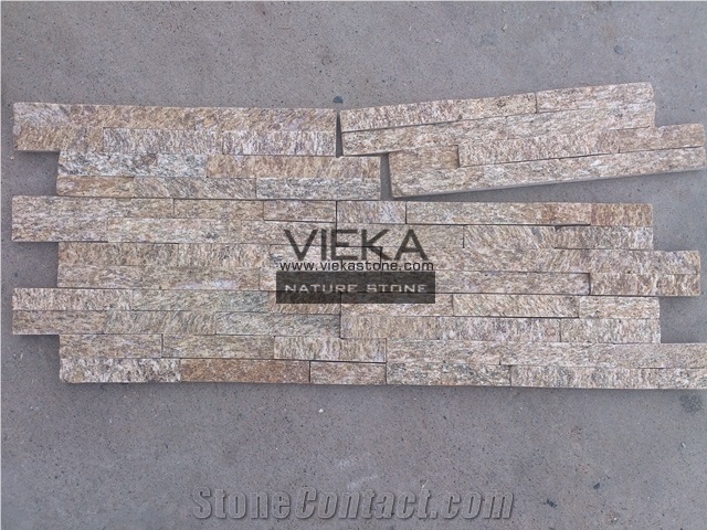 Tiger Skin Yellow Quartzize Culture Stone Wall Panel Ledge Stone/Veneer/Stacked stone slim 40x10cm z shape