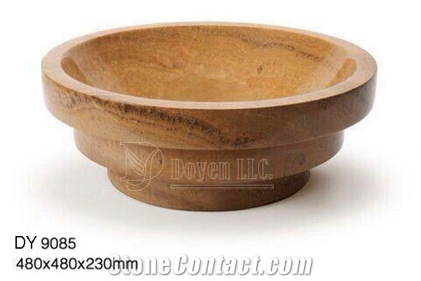 Chinese Yellow Wooden Sandstone Bathroom Vanity Vessels, Distributor Basins, Cheap Bowls & Nature Stone Sinks, Wholesale Wash Basins