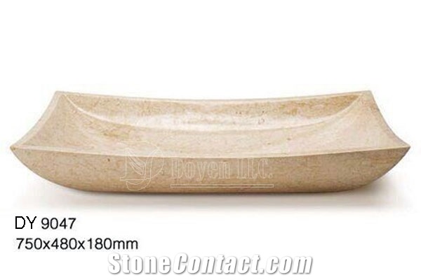 Crema Marfil Cheap Marble Bowls, Wholesale Stone Vessel Sinks, Distributed Farm Basins, Factory Nature Stone Sinks, Manufactured Cheap Oval Wash Basins