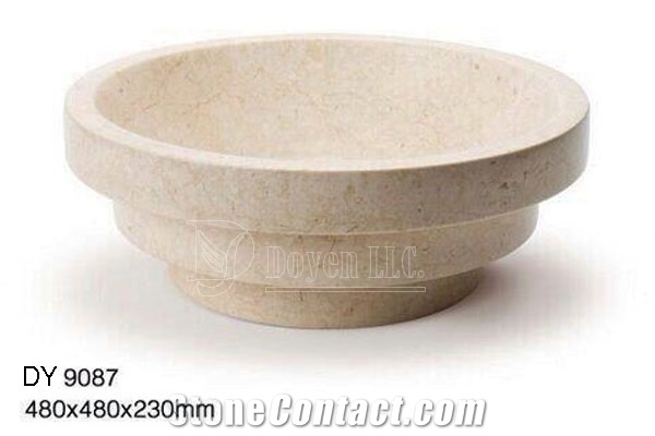 Crema Marfil Cheap Marble Bowls, Wholesale Stone Vessel Sinks, Distributed Farm Basins, Factory Nature Stone Sinks, Manufactured Cheap Oval Wash Basins