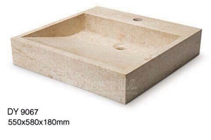 Crema Marfil Cheap Marble Bowls, Wholesale Stone Vessel Sinks, Distributed Farm Basins, Factory Nature Stone Sinks, Manufactured Cheap Square Wash Basins