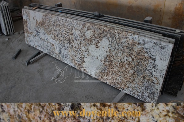 Snow Forest Brazil Granite Prefab Kitchen Countertops Laminated Full Bullnose Edge