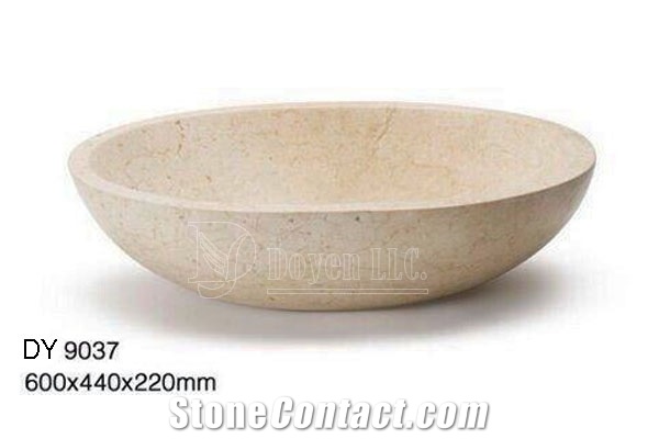 Spain Cream Colored Cheap Marble Bowls, Wholesale Stone Vessel Sinks, Distributed Farm Basins, Factory Nature Stone Round Sinks, Manufactured Cheap Square Wash Basins