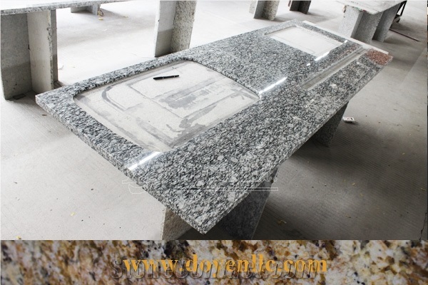 Spray White China Granite Flat Standard Edge Kitchen Worktops