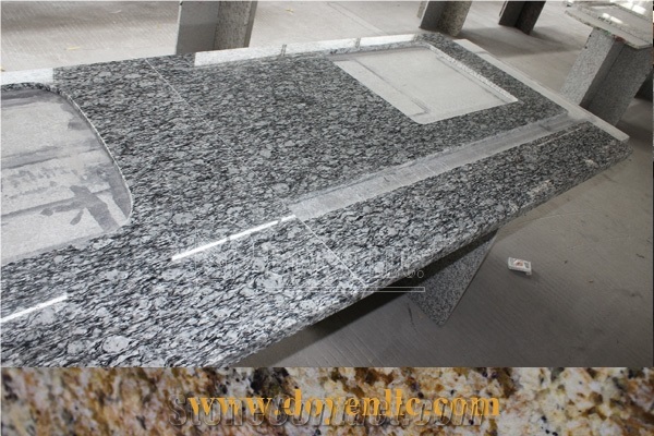 Spray White China Granite Flat Standard Edge Kitchen Worktops