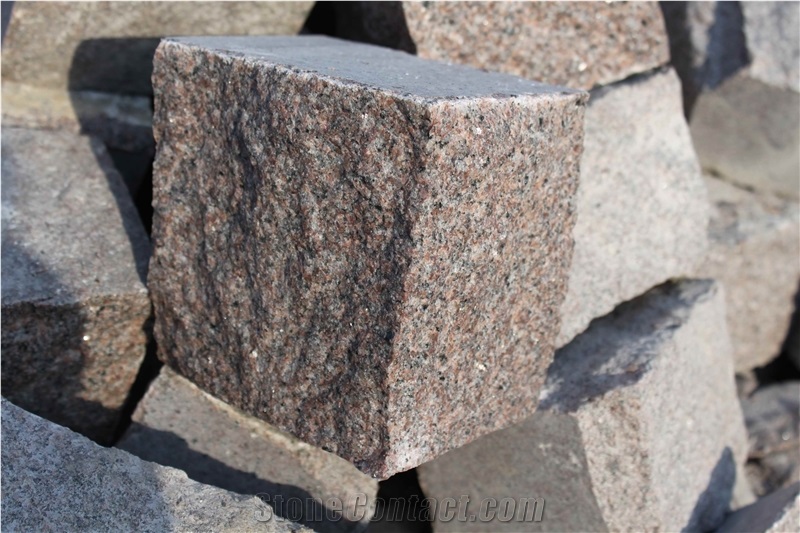 G354 Dark Red Granite Split Cobble Stones