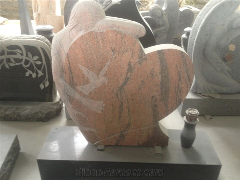 Chinese Granite G603 Engraved Flower Tombstone with Vases