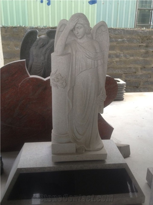 Hunan White Marble Angel Engraved Tombstone Gravestone for Memorial