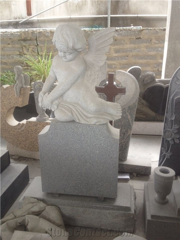 Hunan White Marble Angel Engraved Tombstone Gravestone for Memorial