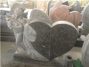India Black Granite Angel Gravestone with Heart Tombstone Design