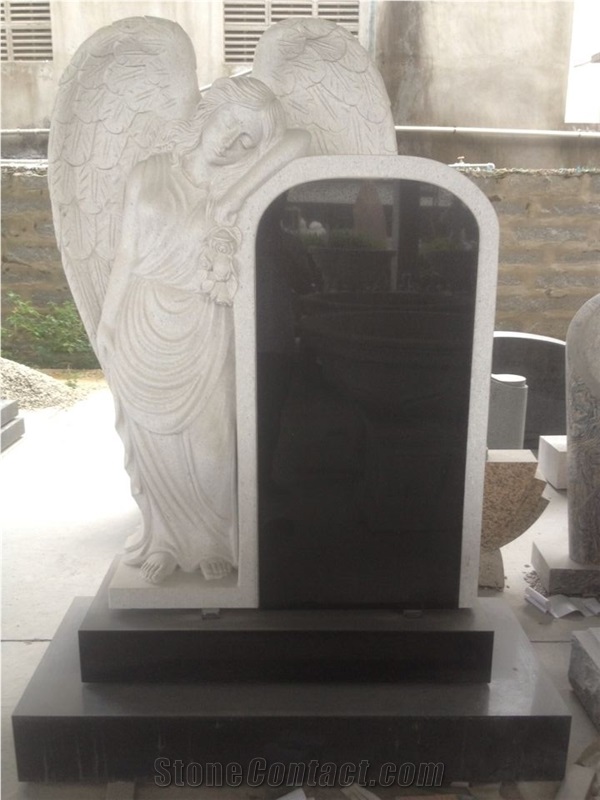 Shanxi Black Granite Angel Gravestone Custom Headstone