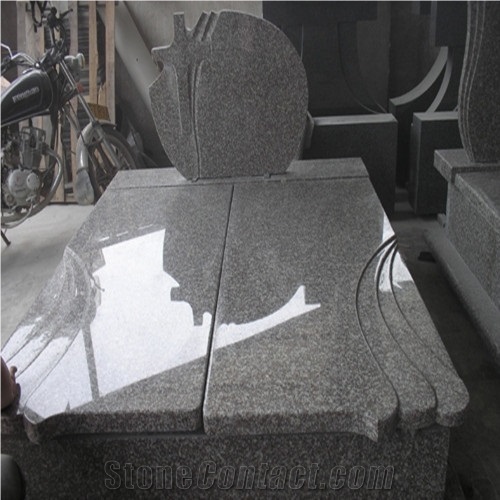 Cheaper Price G664 Tombstone for Poland Market,Western Style & European Flower Style Single Pink Granite Monument