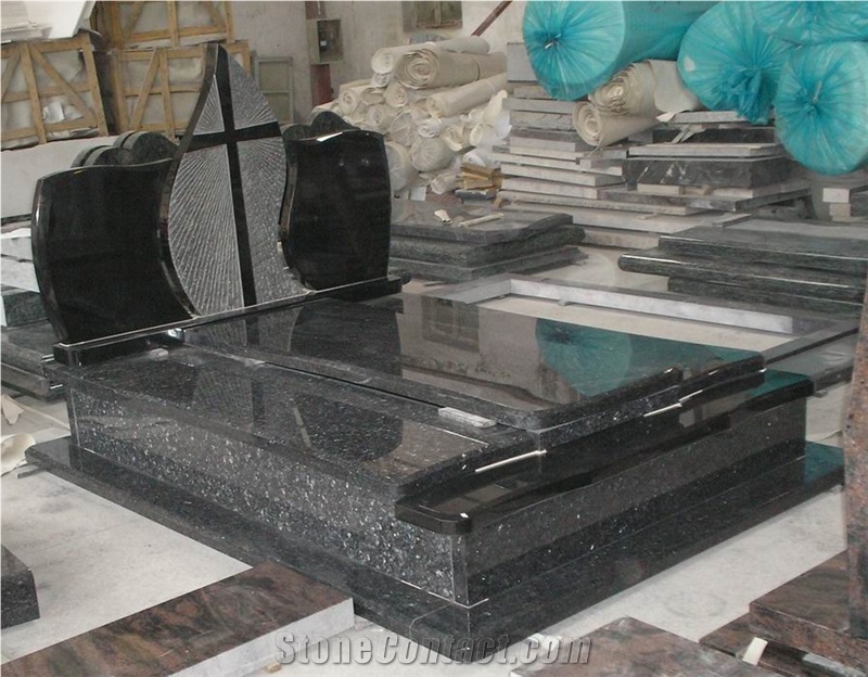 Imported Blue Pearl Granite Double Tombstone for Cemetery,Blue Pearl Granite Western Style & European Monument & Memorials