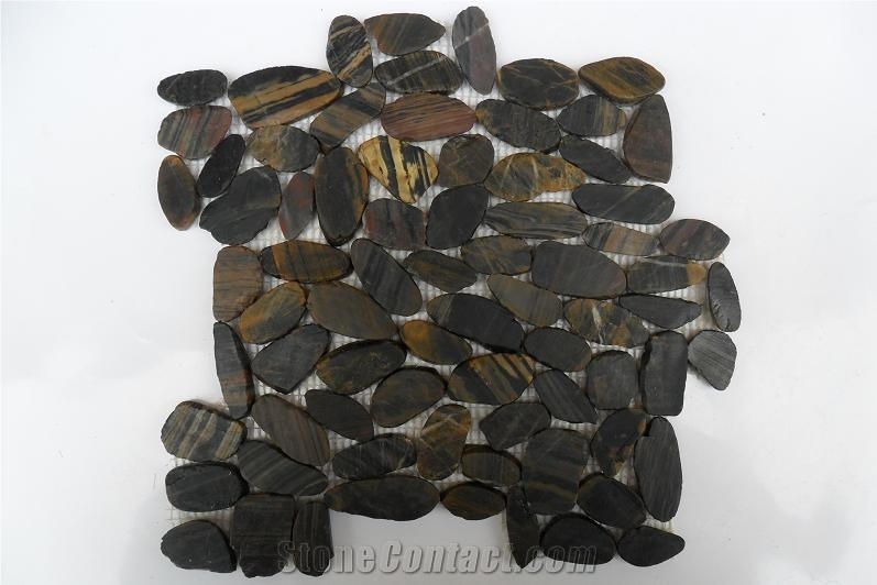 Stripe Flat-Split Pebble Tile,Mesh Pebble,Mixed Pebble Tile