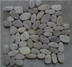 White Flat-Split Pebble Tile(Ordinary Polished),Machine Pebble Stone