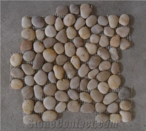 White Pebble Tile,River Wash Stone,Polished Pebble,Mesh Pebble