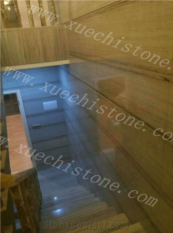 China White Wood Marble Stairs & Steps, Crystal Wood Grain White Marble Steps