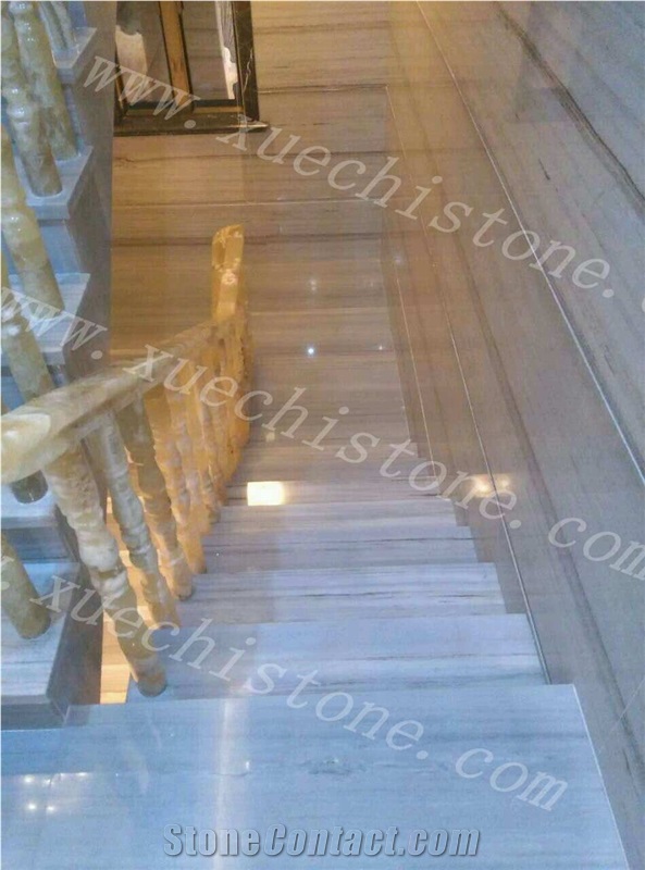 Popular White Crystal Marble Stairs,Crystal Wood Grain Marble Stairs & Steps
