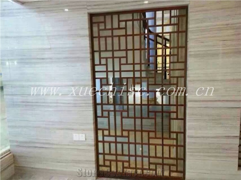 White Crystal Wood Grain Marble Tile for Outside Wall Covering
