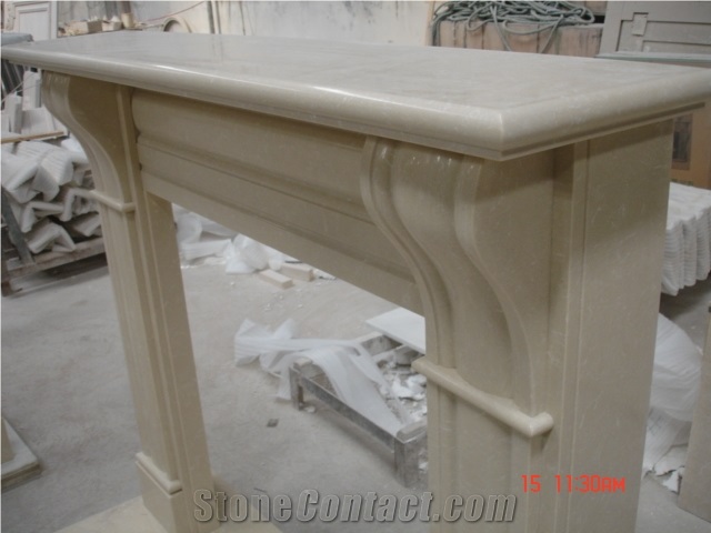 Cream Marfil Marble Fireplace Mantel Modern Style Handcarved Surround