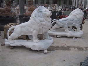 Hand Carved White Marble Lion Statue Customized Sculptures Garden
