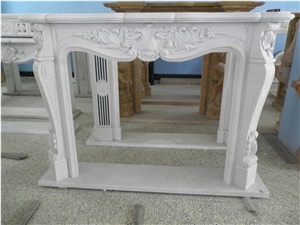 Jade White Marble Fireplace Flower Hand Carved Mantel Hearth