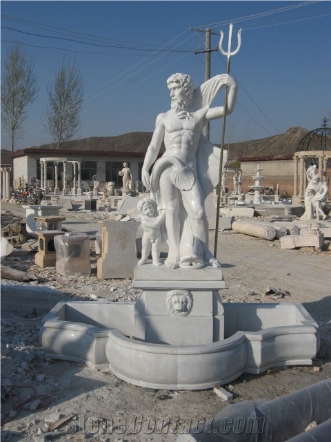 White Marble Figure Fountain with Pool Jade White Marble Fountain