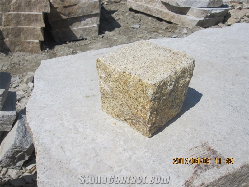 G350 Granite Yellow Cubes Stone,Cobble Stone