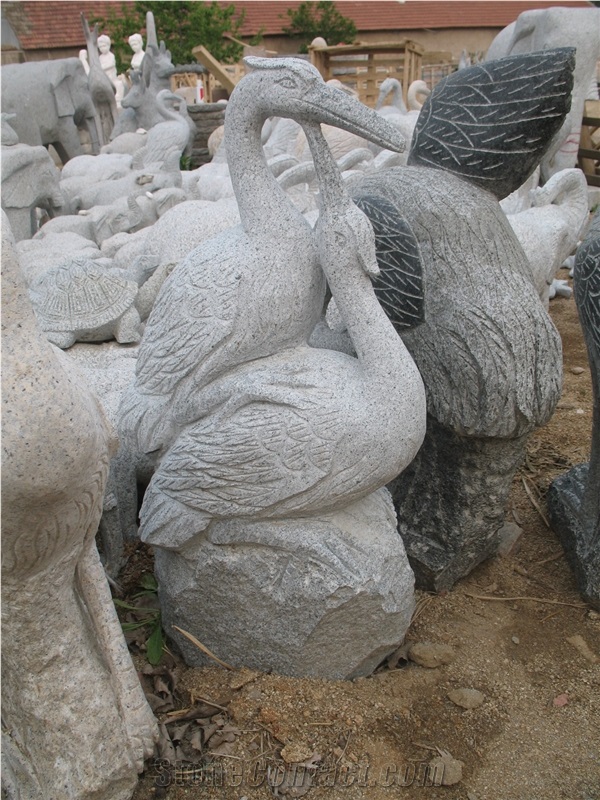 Grey Granite Birds Sculpture