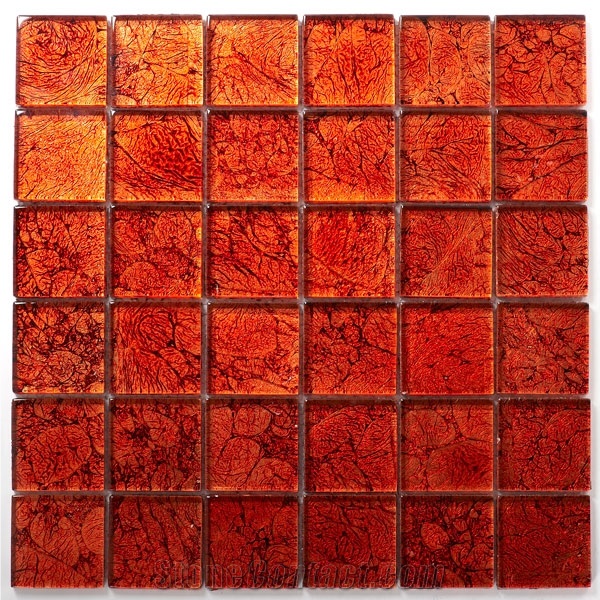 Glass Mosaic Tiles 48x48x8mm Red Metal from Germany 