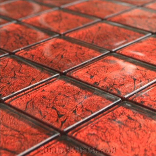 Glass Mosaic Tiles 48x48x8mm Red Metal