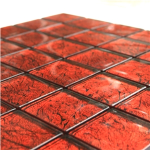 Glass Mosaic Tiles 48x48x8mm Red Metal