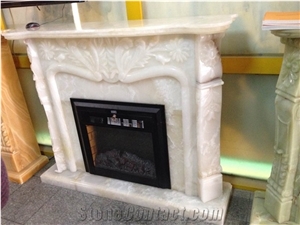 China White Onyx Fireplace Mantel Flower Sculptured/Carving,White Onyx Fireplace Insert