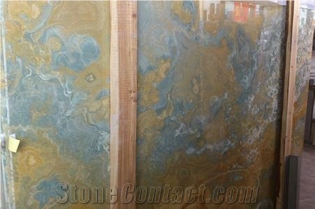 Golden Blue Onyx Tiles & Slabs,Iran Gold Onyx