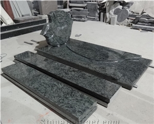 Olive Green Granite Tombstones & Monuments,South Africa Green Granite Heart Cross Angel Tombstones
